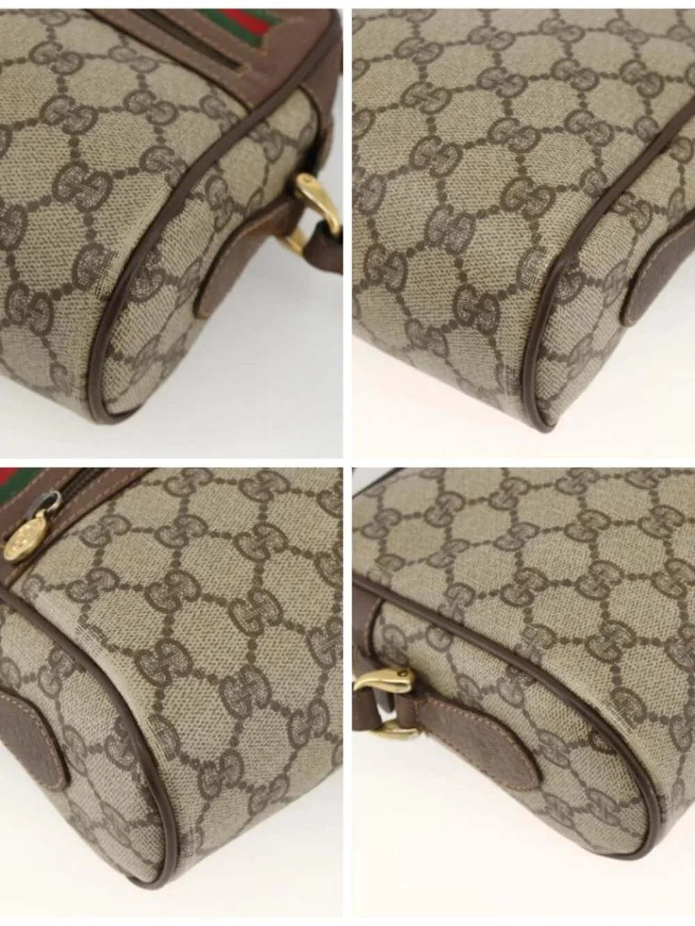 GUCCI GG Supreme Web Sherry Line Bag PVC Beige Gold 001 115 6655 Auth BAZ128